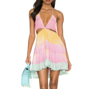 ROCOCO SAND Pastel Rainbow Cutouts Metallic Gauze Mini Dress Zale Soft Girl XS